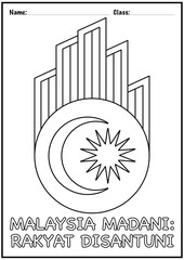 Malaysia Madani Logo Coloring Page with Slogan &lsquo;Malaysia Madani Rakyat Disantuni&rsquo;