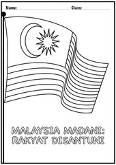 Malaysian Flag Coloring Page with Slogan &lsquo;Malaysia Madani Rakyat Disantuni&rsquo;