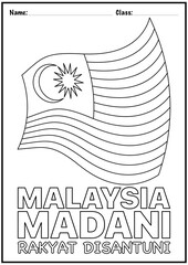 Malaysian Flag Coloring Page with Slogan &lsquo;Malaysia Madani Rakyat Disantuni&rsquo;