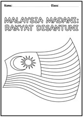 Malaysian Flag Coloring Page with Slogan &lsquo;Malaysia Madani Rakyat Disantuni&rsquo;