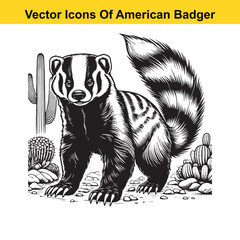 American Badger Black and White Cartoon – Bold Line Art Vector for Tracing or Coloring