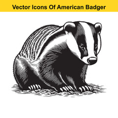 American Badger Black and White Cartoon – Bold Line Art Vector for Tracing or Coloring
