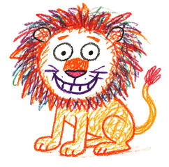 lion tiger illustration artwork simple and minimalis childern drawing crayon style transparent background ai generated