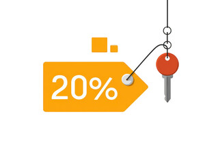 20% discount key hanging on hook