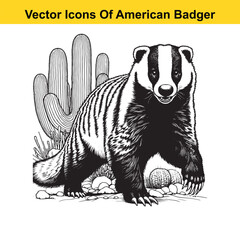 American Badger Black and White Cartoon – Bold Line Art Vector for Tracing or Coloring