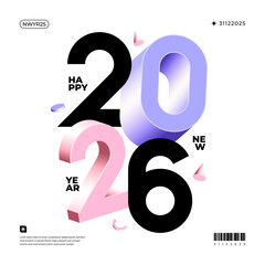 A vibrant and modern design showcasing the year 2026 in a dynamic color combinations