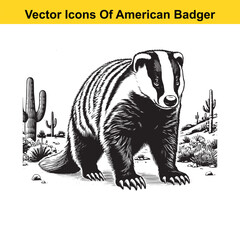 American Badger Black and White Cartoon – Bold Line Art Vector for Tracing or Coloring
