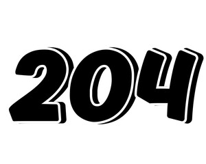 Stylized black number 204 on transparent background, with a bold, 3D appearance and shadow effects for added depth and dimension.