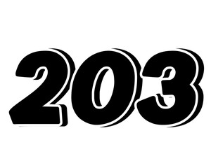 Stylized black number 203 on transparent background, with a bold, 3D appearance and shadow effects for added depth and dimension.