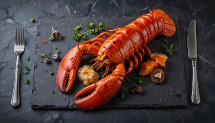 Boiled Lobster Dinner on Black Slate