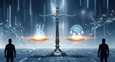 Digital Justice AI and Human Interaction Balanced on Scales of Technology.