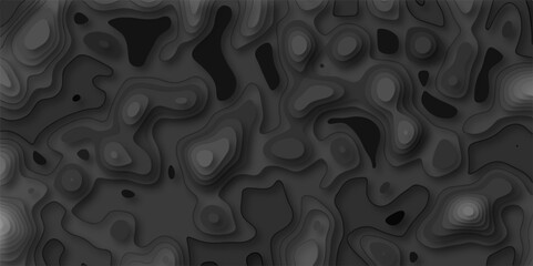 3D Stylized Gray Topographic Contour Scheme and Terrain. Geographic mountain terrain.  realistic papercut decoration textured with wavy layers. 3d topography relief. Vector topographic illustration