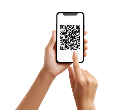 scanning a QR, Holding the phone QR code isolated on a transparent background