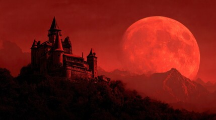 Red moonlit castle landscape