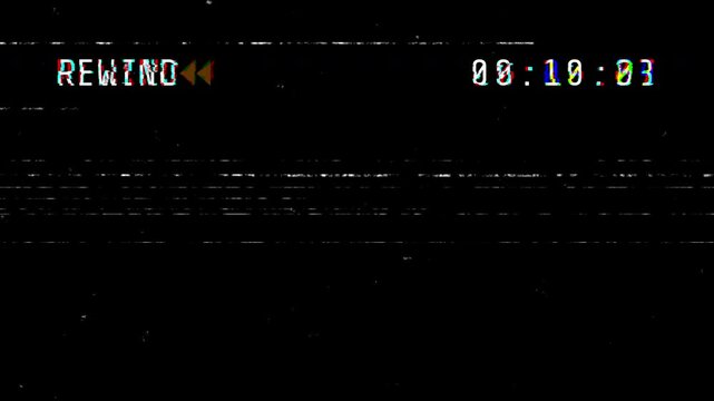 VHS tape rewind screen overlay with 15 second timer. 4K video animation