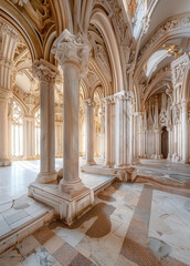 The breathtaking interior of the cathedral, showcasing intricate gothic architecture with towering columns, beautiful stained glass, and a serene ambiance that captivates visitors.