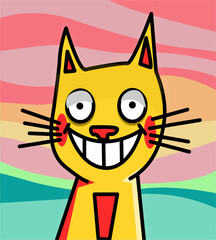 Illustration of a smiling cat and a colorful background