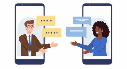 Online Communication and Virtual Handshake Illustration. This modern graphic represents virtual meetings, online collaboration, digital agreements, and remote communication