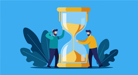 A clear vector icon of an hourglass, often with human interaction or motion, symbolizing time management, urgency, and deadlines. Perfect for business & productivity.