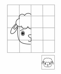 Symmetry drawing for kids, draw the other half side sheep activity for kindergarten, complete picture worksheet, Symmetry worksheet animals
