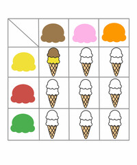 Coloring logic table for kids, logic table worksheet for kindergarten, complete the table worksheet 