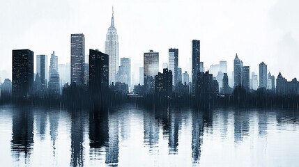 Cityscape Reflection: New York City skyline reflected in calm water
