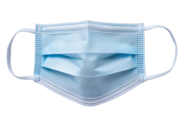 Light blue disposable medical face mask with ear loops for health protection and safety isolated on transparent background