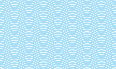 緩やかにカーブする白色い波線の模様が広がる水色の背景