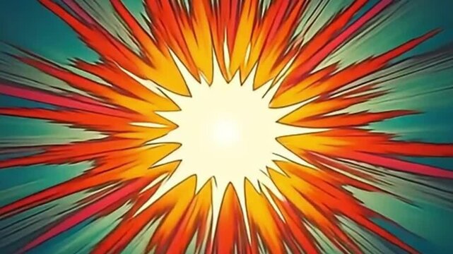 Psychedelic radial burst motion background with jagged rainbow rays 1970s style in 4K resolution

