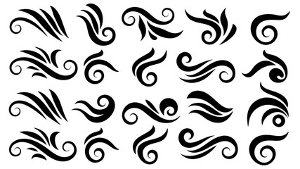 Set of Abstract Tribal Swirl and Spiral Design Elements.Black Vector Tattoo Style Collection.