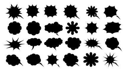 collection of Comic explosion speech bubble vector shapes, speech bubble silhouettes