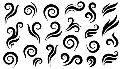 Set of Abstract Tribal Swirl and Spiral Design Elements.Black Vector Tattoo Style Collection.