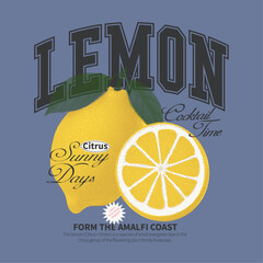 Lemon collage vibes font and citrus graphics. Amalfi  lemon fruit print graphic. Citrus t-shirt design. womens girls graphic tee print.