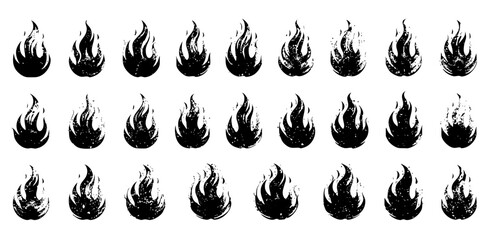 Flame vector set grunge fire flames design elements for graphic design and illustration isolated on white silhouette © Kasasagi