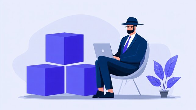 business technology training scene with accountant reviewing blockchain in finance