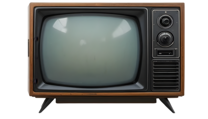 A vintage television set with a wood grain finish showcases retro design, perfect for nostalgia or technological history projects, transparent background
