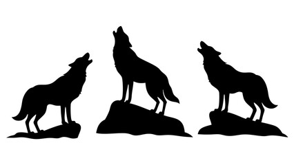 Howling Wolf Silhouette Standing on Rocky Outcrop