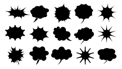 collection of Comic explosion speech bubble vector shapes, speech bubble silhouettes
