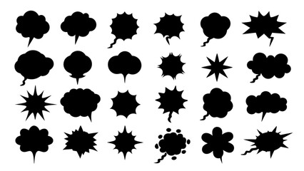 collection of Comic explosion speech bubble vector shapes, speech bubble silhouettes