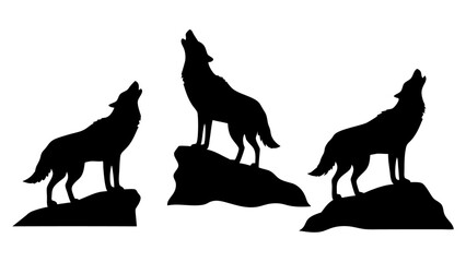 Howling Wolf Silhouette Standing on Rocky Outcrop