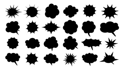 collection of Comic explosion speech bubble vector shapes, speech bubble silhouettes