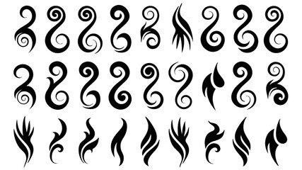 Set of Abstract Tribal Swirl and Spiral Design Elements.Black Vector Tattoo Style Collection.