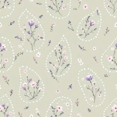 Floral Pattern: Delicate floral arrangements bloom within elegant paisley patterns, creating a seamless display of artistry and refined design for textiles, decor, and more. 