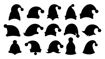 Silhouettes of Christmas hats. Santa Claus
