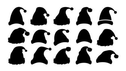 Silhouettes of Christmas hats. Santa Claus