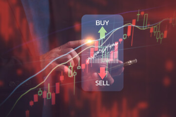 Stock Market Recession and Losses ,Businessman using smartphone mobile phone analysing trading...