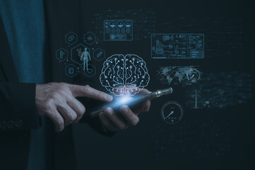 Man using smartphone and Digital transformation technology internet of thing. transformation of...