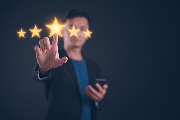 feedback and Customer service satisfaction survey concept.Businessman, customers show satisfaction...
