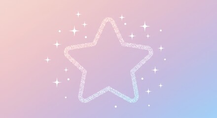 Photo of a pink glitter star outline with sparkles on a pastel gradient background