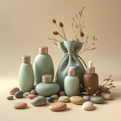 A soothing spa still life featuring a candle, essential oils, and a delicate flower, evoking a sense of relaxation and wellness
